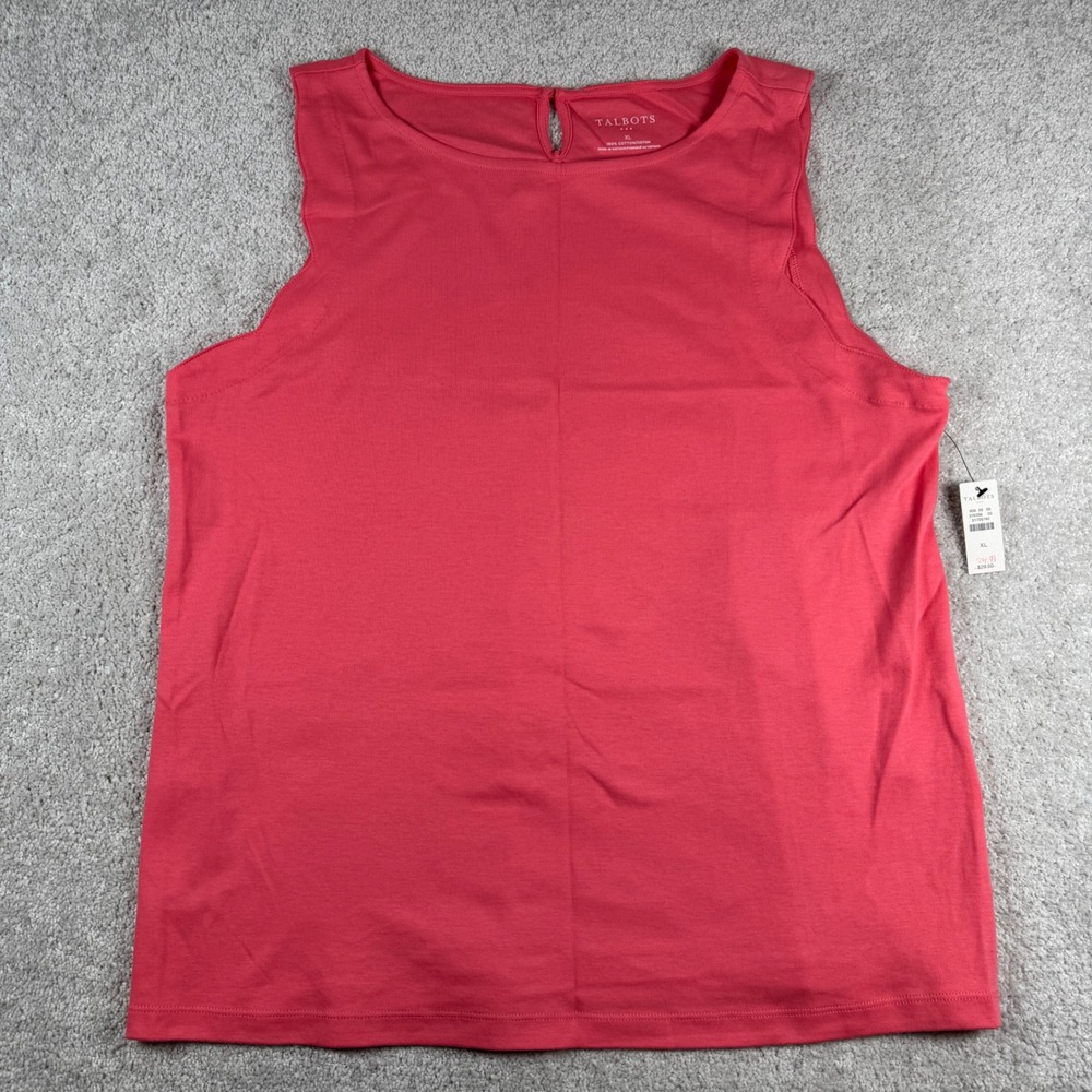 Talbots Tank Top Women XL Coral Pink 100% Cotton Sleeveless Scalloped Shell NWT